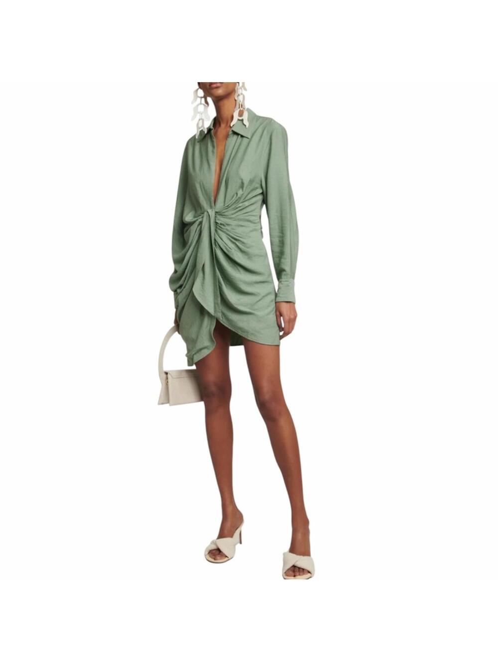 NWT JACQUEMUS La Robe Bahia tie-detail minidress in Khaki/ Green Size 36 FR